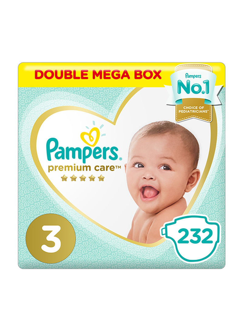 Premium Care Diapers, Size 3, Midi, 6-10 kg, Double Mega Box, 232 Diapers