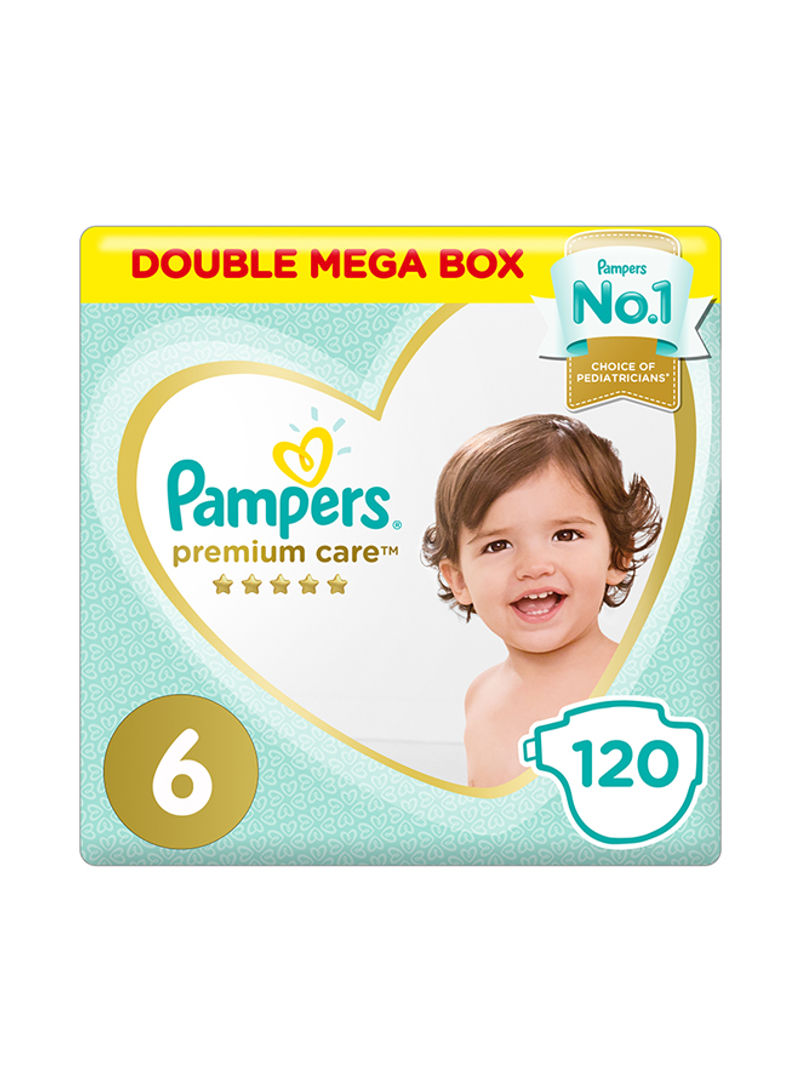 Pampers Premium Care Diapers, Size 6, Extra Large, 13+ kg, Double Mega Box, 120 Diapers