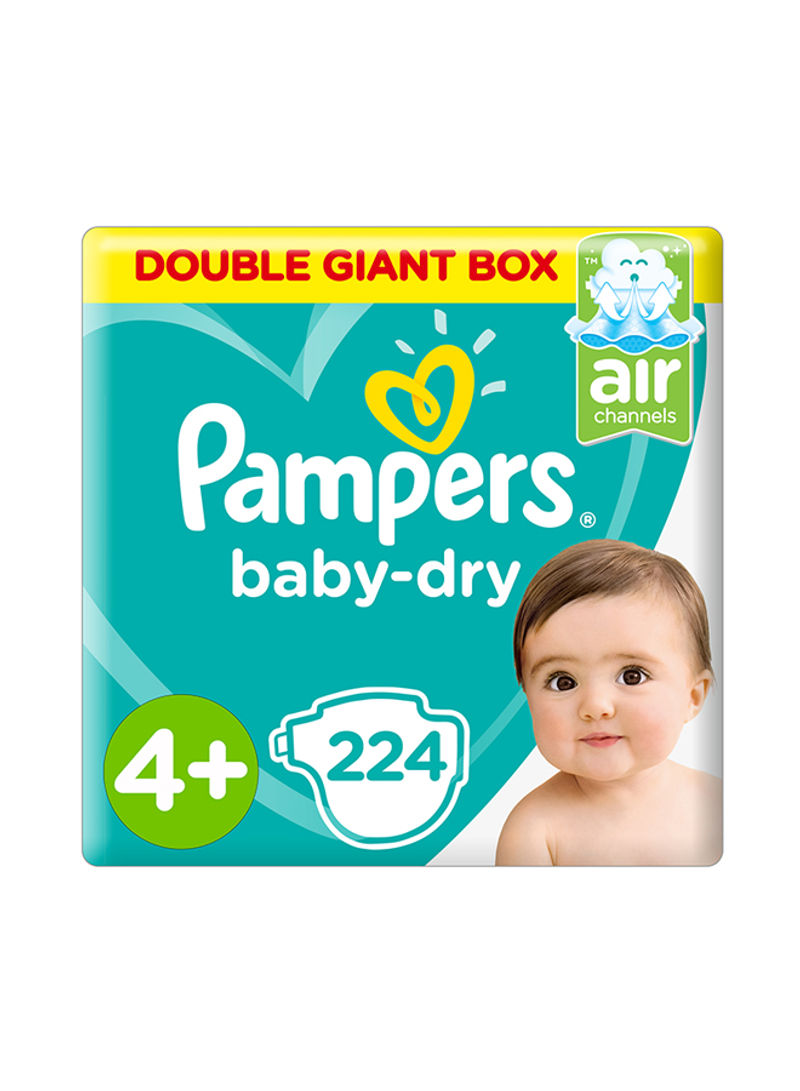 Baby-Dry Diapers, Size 4+, Maxi+, 10-15Kg,Double Giant Box,224 Diapers