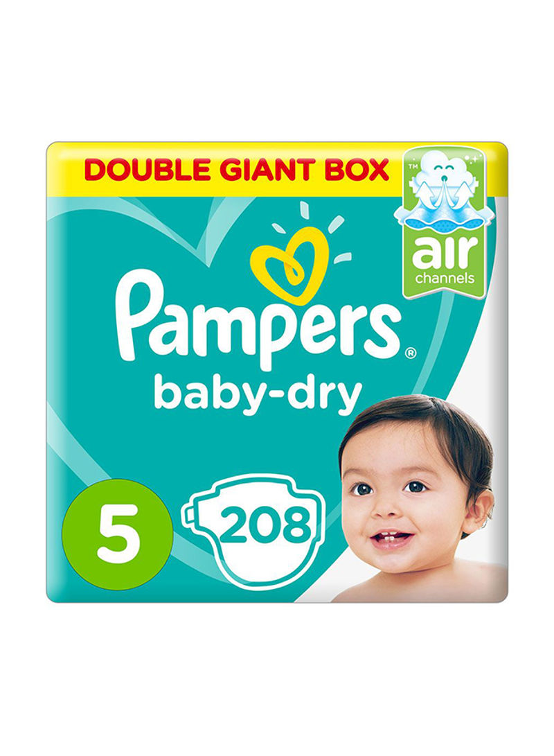 Baby-Dry Diapers, Size 5, Junior, 11-16kg, Double Giant Box, 208 Diapers