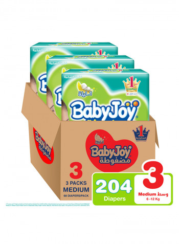 Tape Diaper, Size 3, Medium, 6-12 Kg, Mega Pack,3x68, 204 Diapers