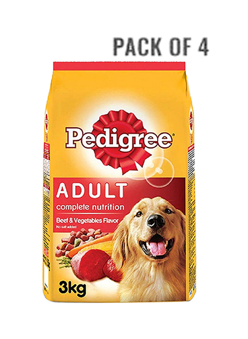 Beef And Vegetables Dry Dog Food Adult 3kg Pack of 4