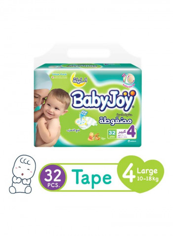 Tape Diaper, Size 4, Large, 10-18 Kg,Value Pack, 4x32,128 Diapers