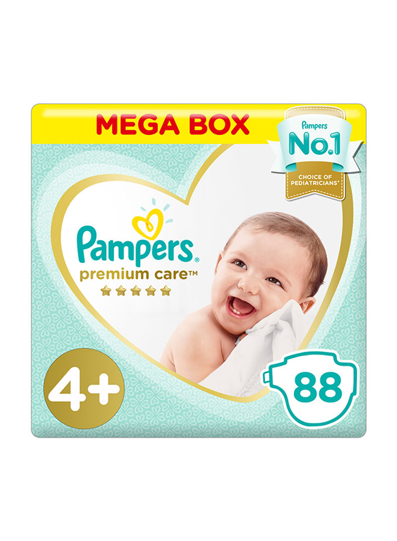 Pampers Premium Care Diapers, Size 4+, Maxi Plus, 10-15 kg, Mega Box, 88 Diapers