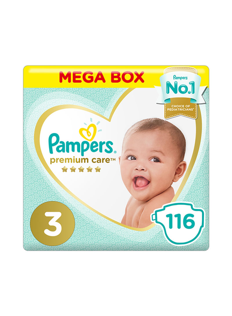 Premium Care Diapers, Size 3,  Midi, 6-10 kg, Mega Box, 116 Count