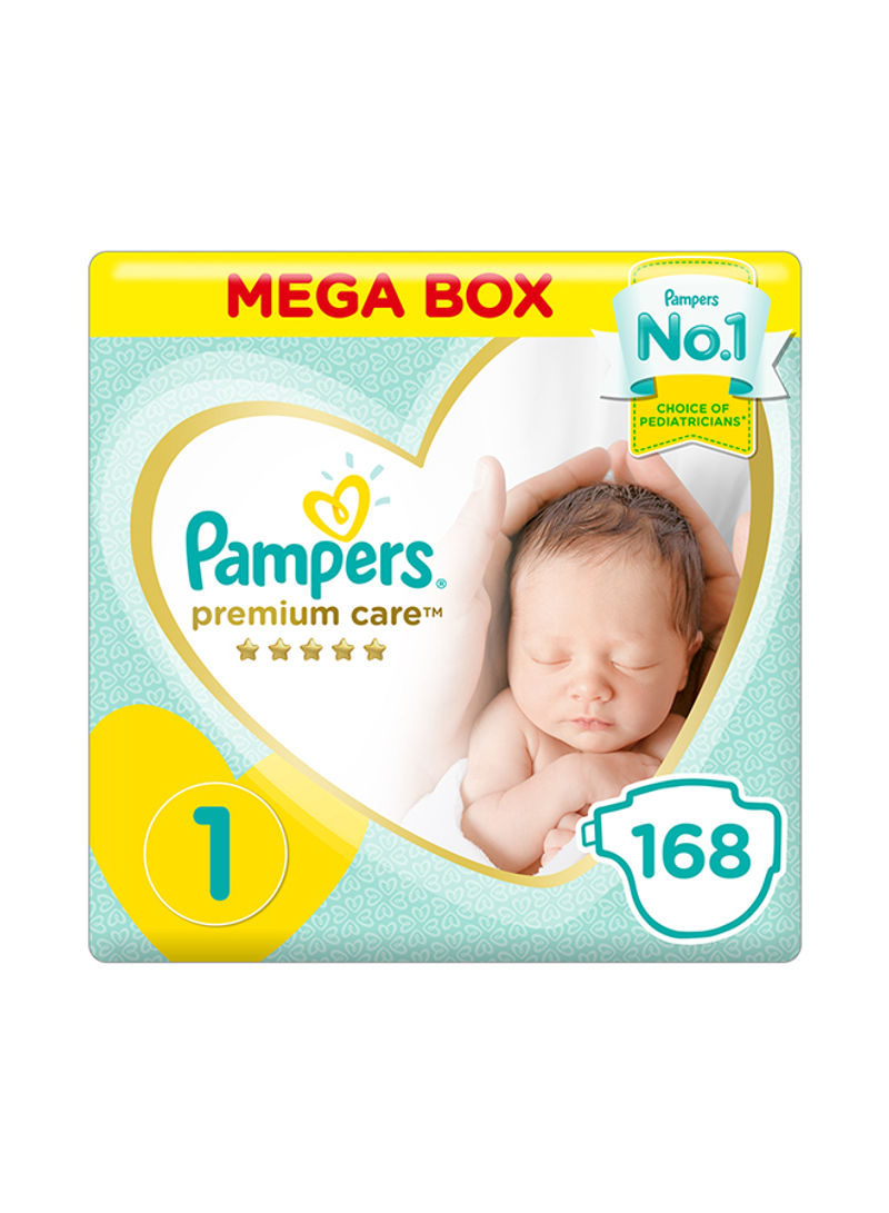 Premium Care Diapers, Size 1, 2-5 kg, Mega Box, 168 Count