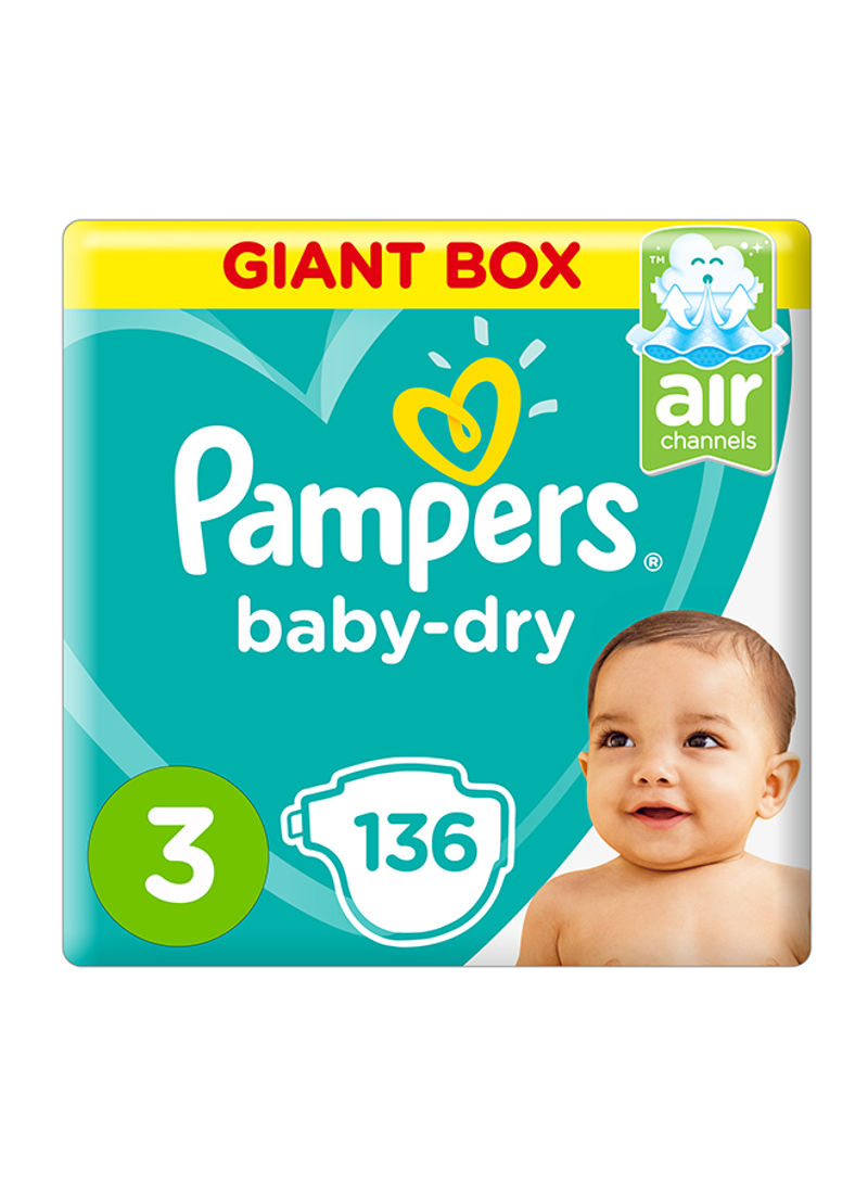 Baby-Dry Diapers, Size 3, Midi, 6-10kg, Giant Box, 136 Count
