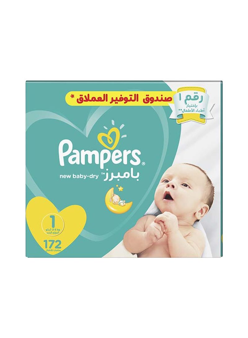 Pampers New Baby-Dry Diapers, Size 1, Newborn, 2-5kg, Giant Box, 172 Diapers
