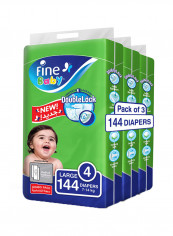 Baby Diapers, DoubleLock Technology , Size 4, Large 7 - 14kg , Jumbo Pack. 144 Diaper Count