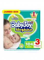 عبوة حفاضات بشريط لاصق جانبو مقاس 3 بحجم وسط للأطفال بوزن 6-12 كجم مكونة من 104 قطع