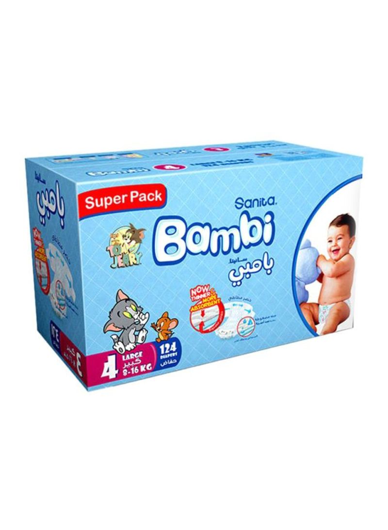 Baby Diapers Super Pack Size 4, Large, 8-16 Kg, 124 Count