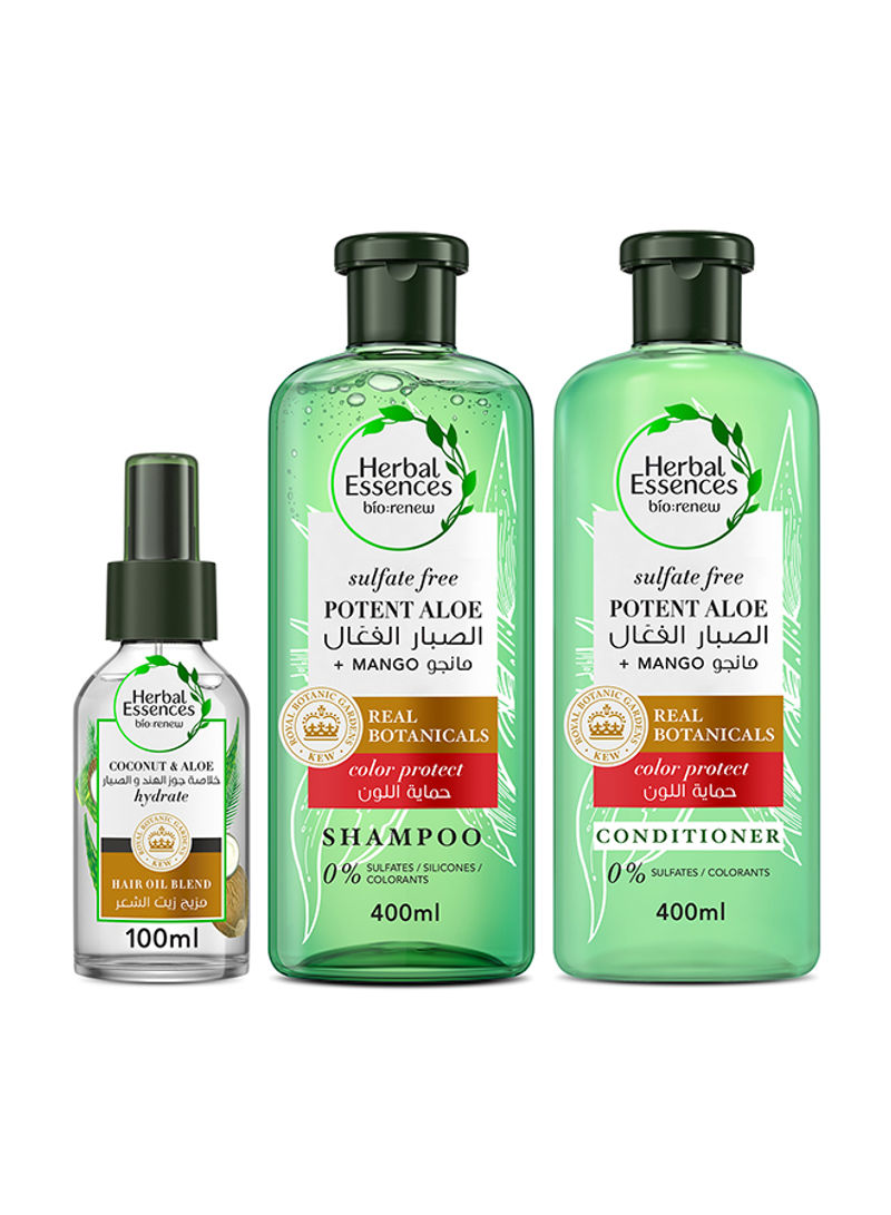 Sulfate Free Potent Aloe Vera, Mango Shampoo And Conditioner With Coconut And Aloe Vera Hair Oil For Dry Hair And Frizzy Hair Set