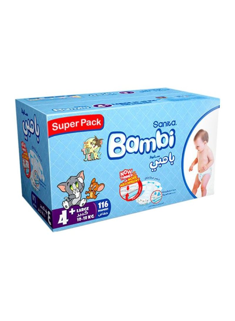 Baby Diapers Super Pack Size 4+ Large Plus 10-18 Kg 116 Count