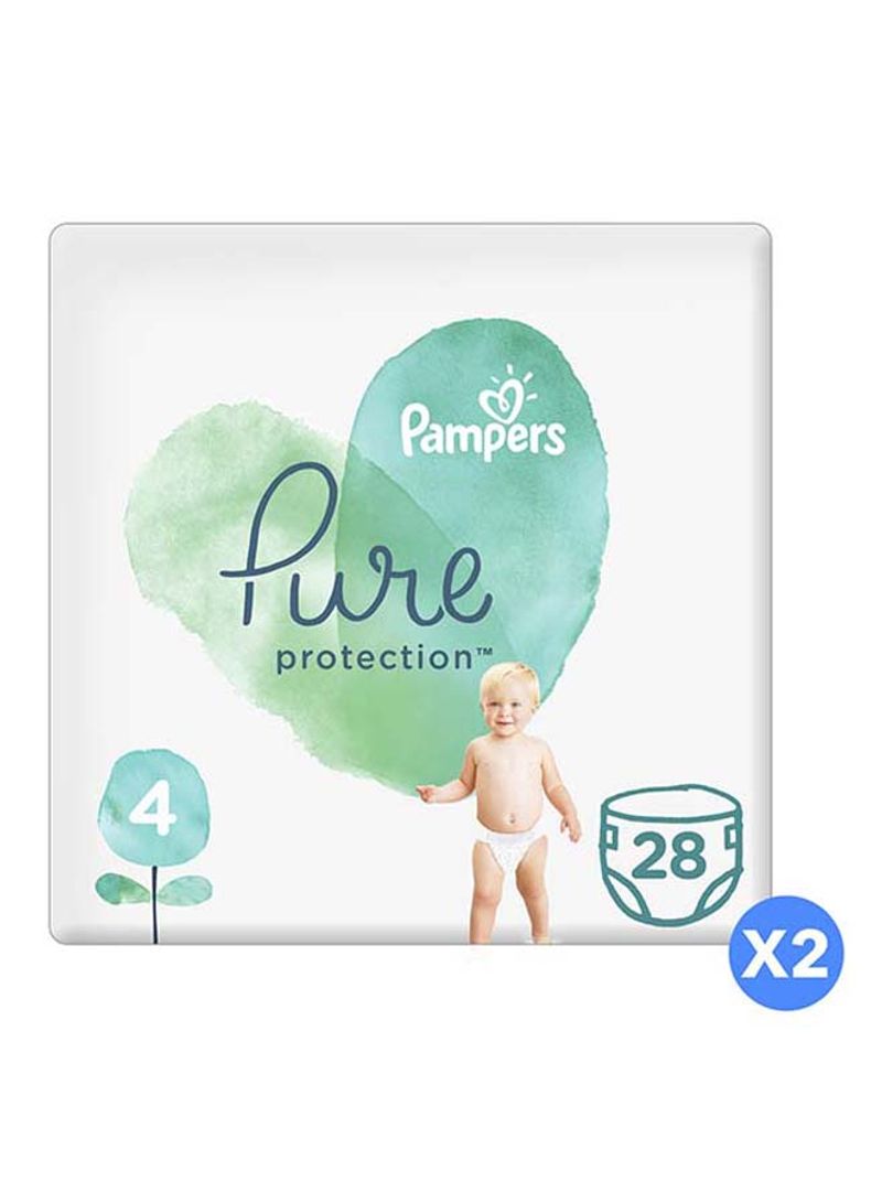 Pampers Pure Protection Diapers, Size 4, 9-14kg, Pack Of 2, 56 Diapers