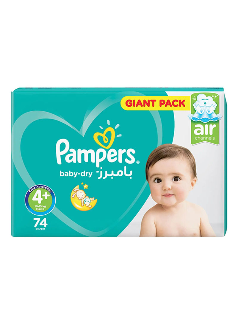 Baby-Dry Diapers, Size 4+, Maxi+, 10-15kg, Giant Pack, 74 Count