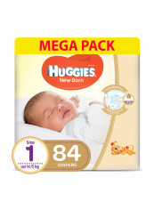 New Born Diapers, Size 1, Carry Pack, upto 5 kg, 84 Diapers