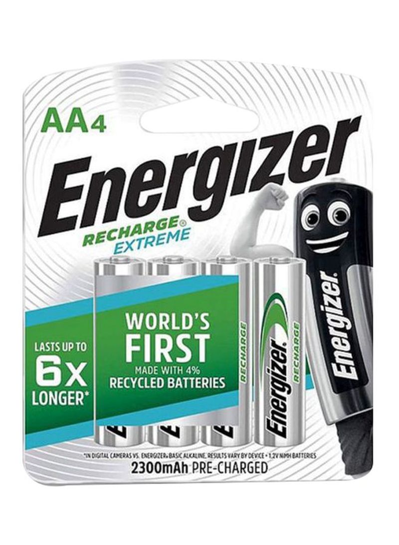 Pack Of 4 Rechargable Extreme AA Battery For Digital Camera silver/green
