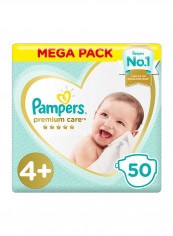Pampers Premium Care Diapers, Size 4+, Maxi Plus, 10-15 kg, Mega Pack, 50 Diapers