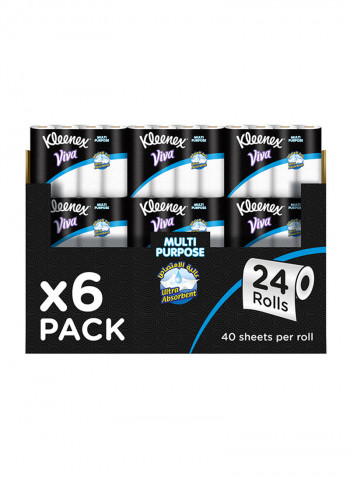 Viva Multi Purpose House Hold Kitchen Towel Rolls, (40 Sheets Pack Of 4)x6 White