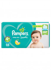 Baby-Dry Diapers, Size 4+, Maxi+, 10-15kg, Mega Pack, 56 Count