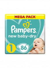 New Baby-Dry Diapers, Size 1, Newborn, 2-5kg, Mega Pack, 86 Diapers