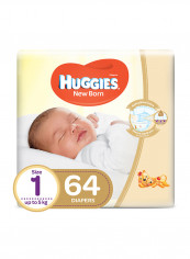 New Born Diapers, Size 1,Value Pack, Upto 5 Kg, 64 Diapers