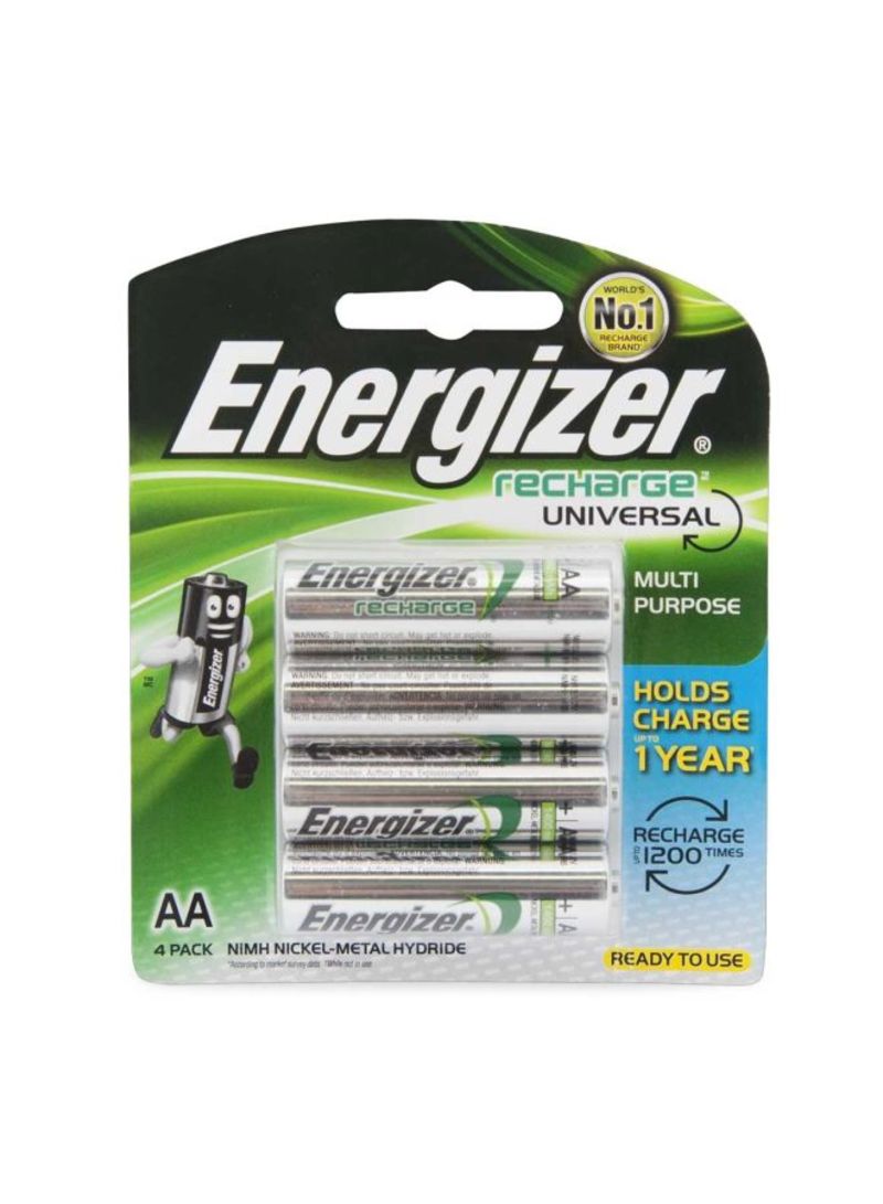 4-Piece Rechargeable Univarsal Batteries Silver AA