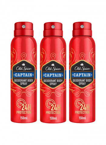 Captain Deodorant Body Spray, Pack of 3 150ml