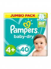 Baby-Dry Diapers, Size 4+, Maxi+, 10-15kg, Jumbo Pack, 40 Count