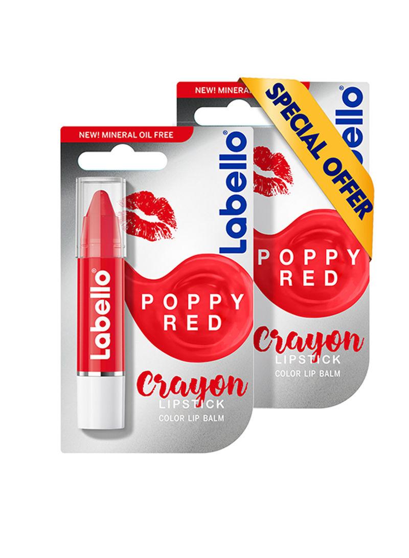 Pack Of 2 Colour Lip Balm Poppy Red 3g