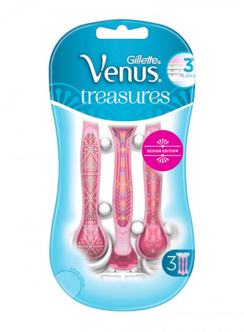 Treasures Women's Disposable Razors, 3 Count وردي