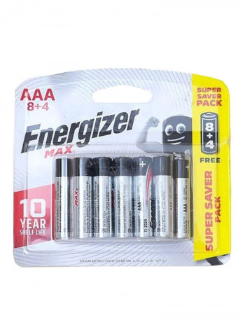 12-Piece Max Batteries Silver/Black/Red