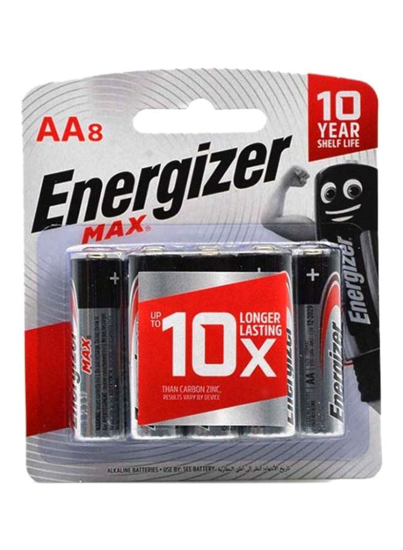 Pack Of 8 Max Power Seal Alkaline Batteries Silver/Black