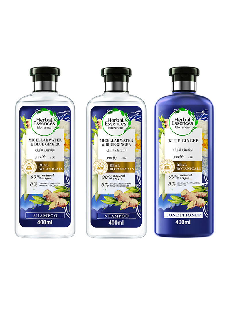 Renew Natural Shampoo + Shampoo + Conditioner With Micellar Water And Blue Ginger For Hair Purifying 400ml + 400ml + 400ml