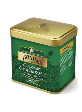 Gunpower Green Tea With Mint, Luxury Loose Leaf Tea In Rolled Pellets Fine Green Tea With Natural Peppermint Blend, Tin 200g