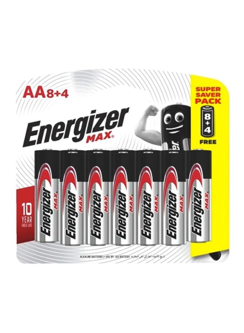 12-Piece Max Batteries Silver/Black/Red
