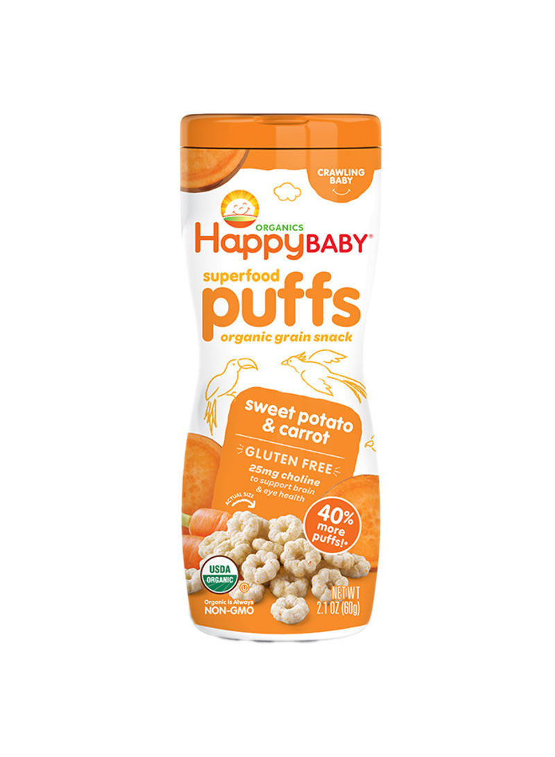 Happy Baby Organic Superfood Puffs, Sweet Potato And Carrot, Fortified Baby Snacks For Eye And Brain Health,  60g Pouch