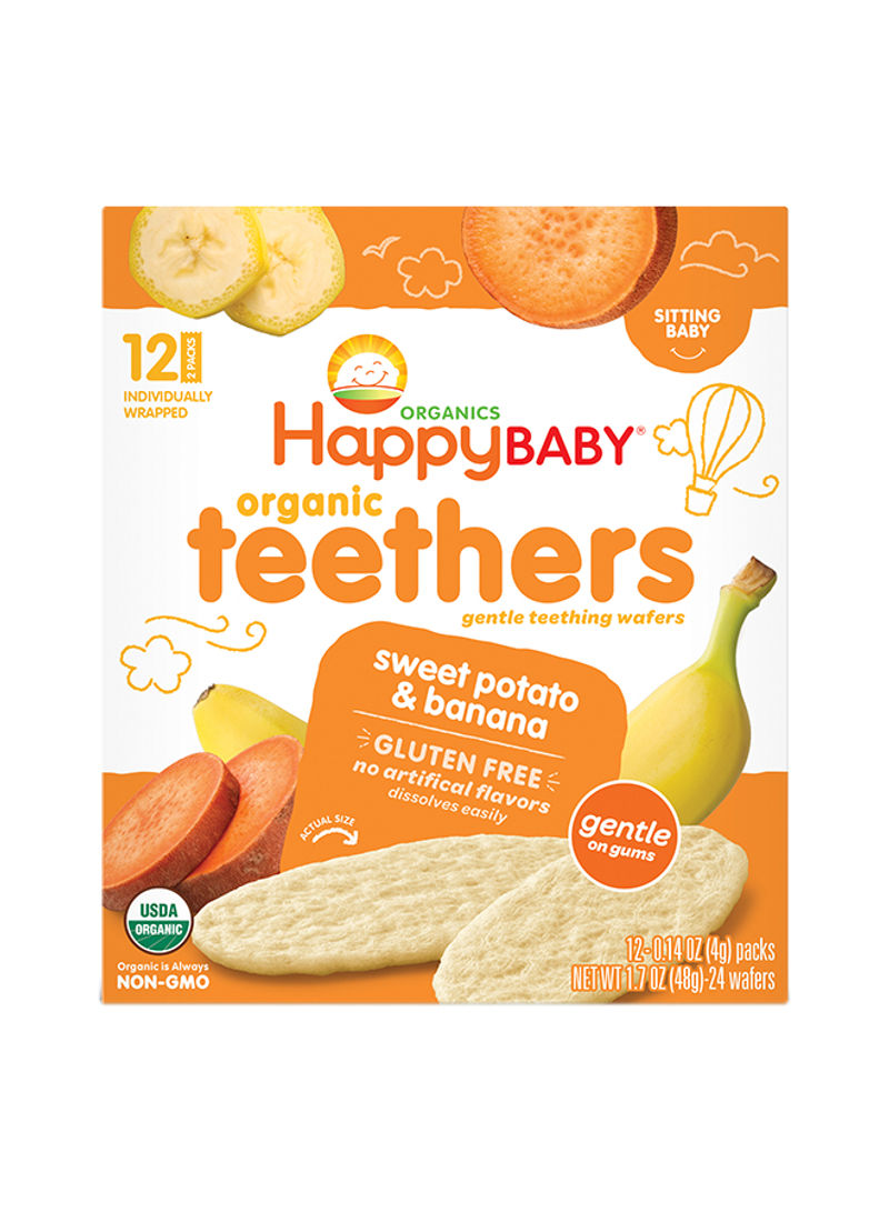 Happy Baby Stage 1 Gentle Teethers, Organic Teething Wafers, Banana Sweet Potato, Gluten-Free Biscuits, Dissolves Easily, 48g Pouch Pack of 24
