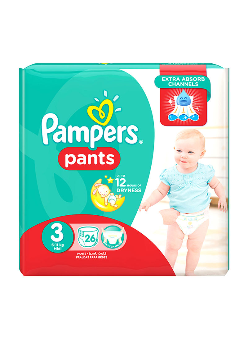Pants Diapers, Size 3, Midi, 6-11 kg, Carry Pack, 26 Count