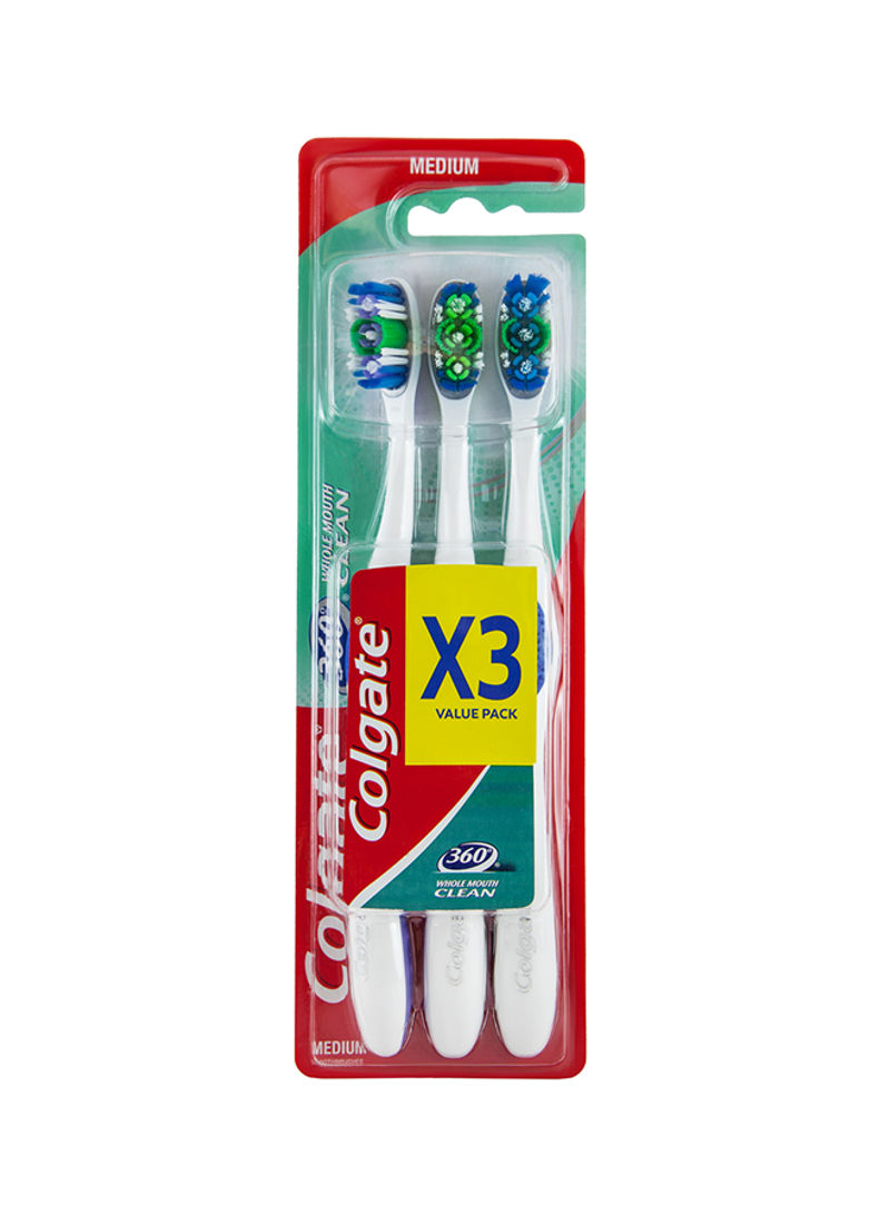 3-Piece 360 Whole Mouth Clean Toothbrush Set White/Green/Blue