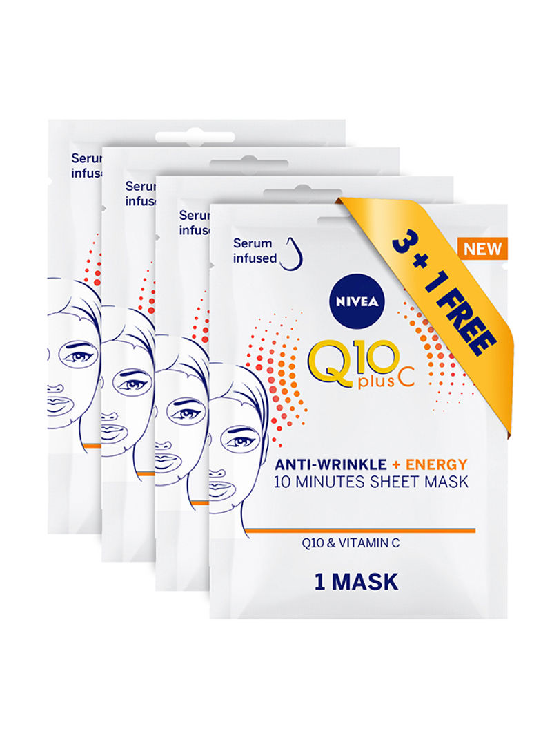 Pack Of 4 Q10 Plus C Anti-Wrinkle Face Sheet Mask 80ml