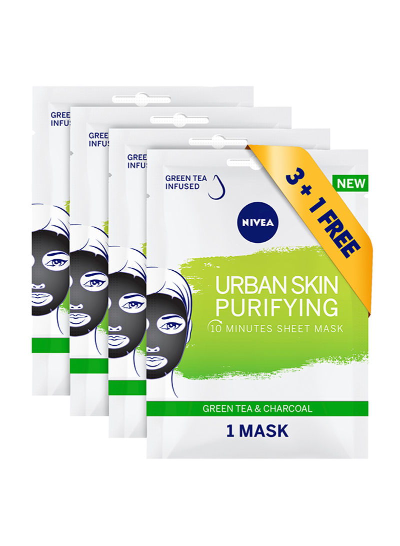 Pack Of 4 Urban Skin Purifying Face Sheet Mask Green Tea And Charcoal 80ml