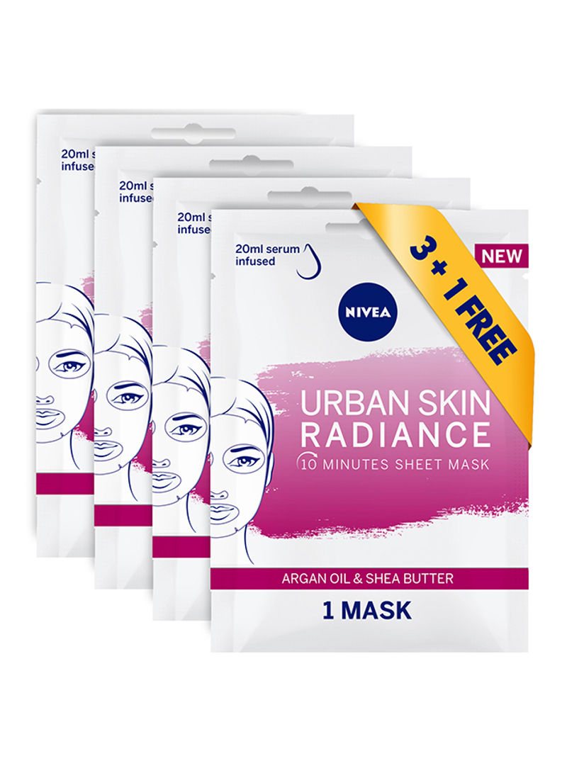 Pack Of 4 Urban Skin Radiance Face Sheet Mask Argan Oil And Shea Butter 80ml