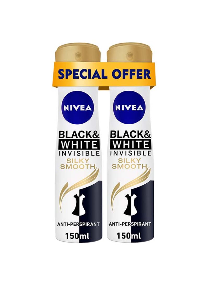 Pack Of 2 Black And White Silky Smooth Antiperspirant Spray 150ml