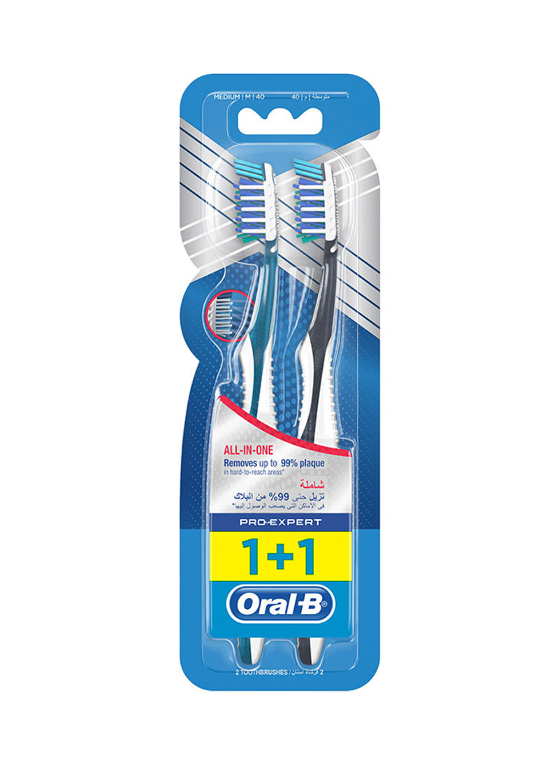 Pro-Expert All-in-One Medium Manual Toothbrush Pack of 2 Multicolour