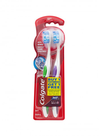 360 Optic White Soft Whitening Toothbrush Value Pack 2Piece Multicolour