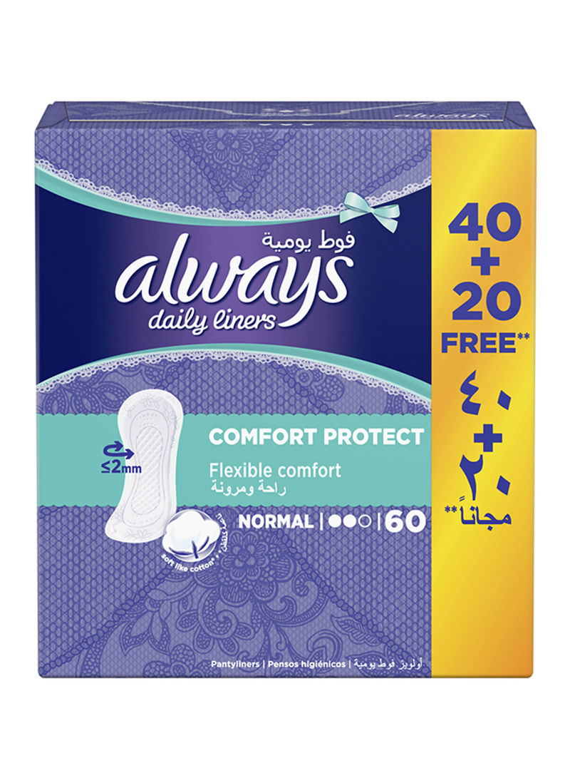 Daily Liners Comfort Protect Pantyliners, Normal, 60 Count