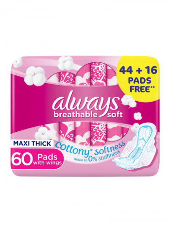 Cottony Breathable Soft Maxi Thick, Large Sanitary Pads With Wings, 60 Pads