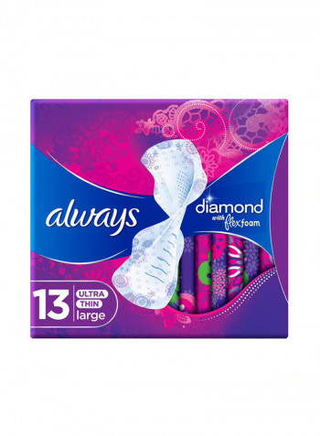 Diamond Flexfoam, Large Sanitary Pads With Wings, 13 Count White