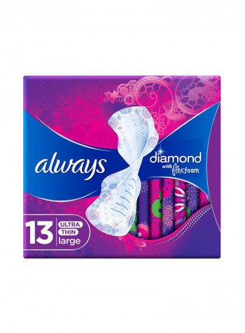 Diamond Flexfoam, Large Sanitary Pads With Wings, 13 Count White